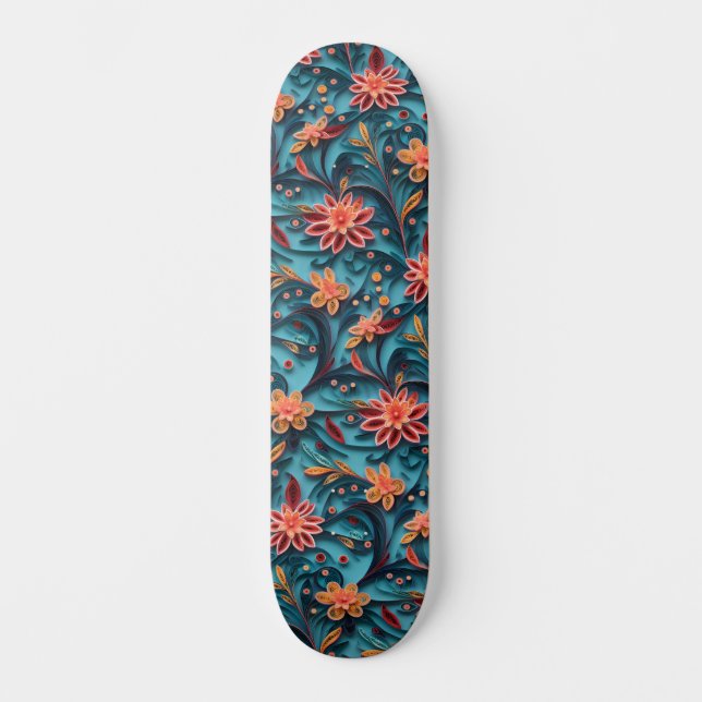 Skateboard Patinage motif papier floral sans couture (Recto)