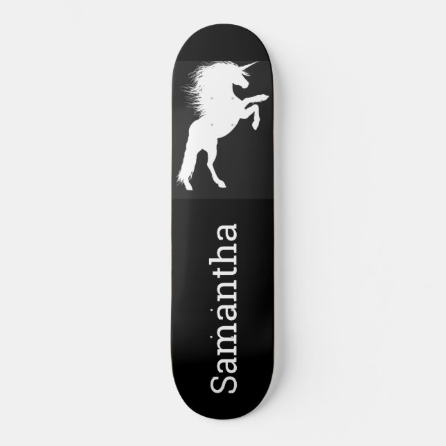 Skateboard Patinage noir blanc licorne (Recto)