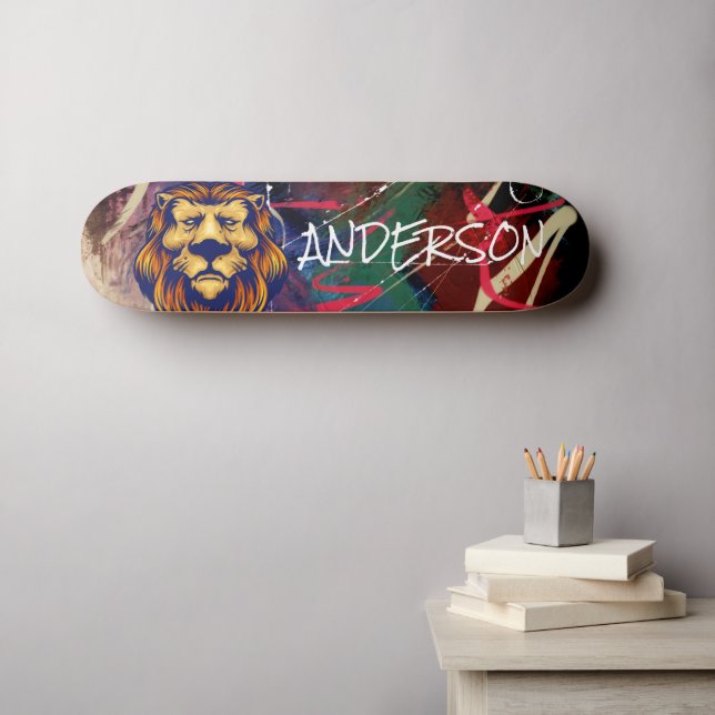 Skateboard Patinage Personnalisé Graffiti Lion (Art mural (Horz))