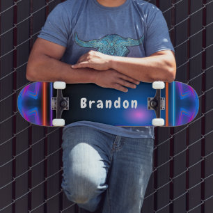 Skateboard Patinage personnalisé néon bleu et rose