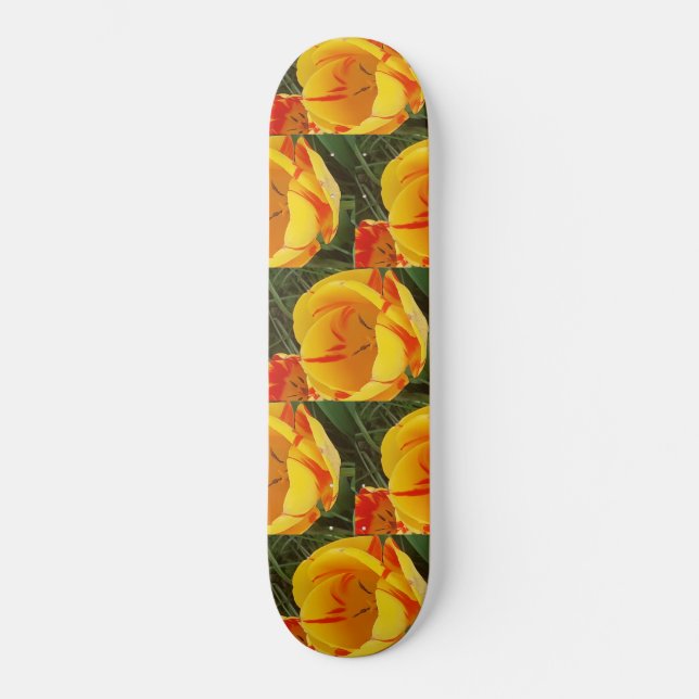 Skateboard Patinage pour tulipes jaunes printanières (Recto)