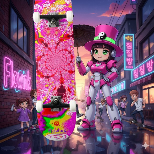 Skateboard Patinage Super rose Abstrait (Créateur téléchargé)