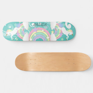Skateboard Patinage Turquoise Rainbow Unicorn