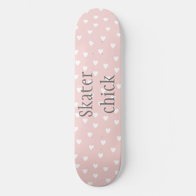 Skateboard Patineur | Roses blanches avec Coeurs blancs Fille (Recto)