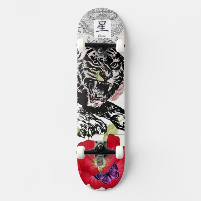 SKATEBOARD PATINOIRE TIGER POPPY ET BUTTERFLY (Recto)