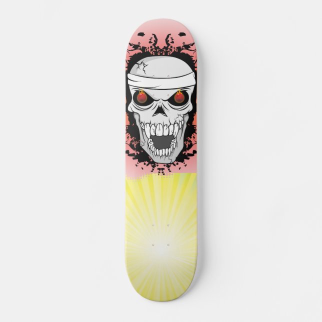 Skateboard Patins à crâne flamboyant. (Recto)