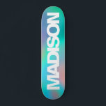 Skateboard Patins personnalisés Nom Holographic Unicorn<br><div class="desc">Personnalisez facilement ce skateboard coloré sur l'esthétique Holographic Unicorn. Ajoutez votre nom,  choisissez la police,  changez la taille et la position,  ajoutez du clipart,  des photos et des formes.</div>