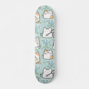 Skateboard Pattern Cute Kawaii Cats plant butterflies