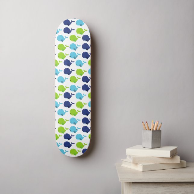 Skateboard Pattern of Whales, Cute Whales, Sea Animals (Art mural)