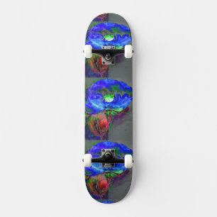 Skateboard Pavot bleu, fleur abstraite bleue