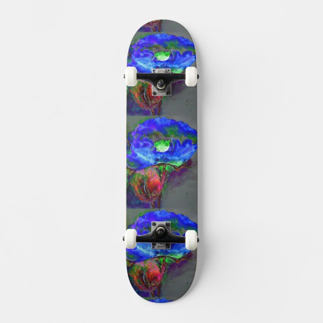 Skateboard Pavot bleu, fleur abstraite bleue (Recto)