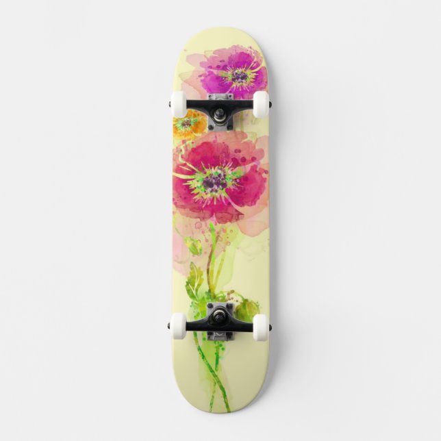 Skateboard Pavots peints 2 d'aquarelle (Recto)