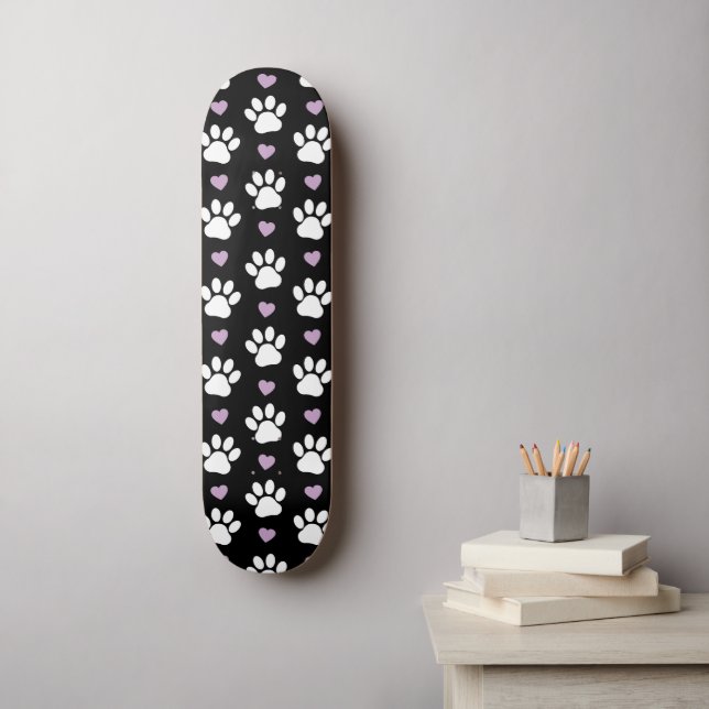 Skateboard Paw Motif, Chien Paws, White Paws, Lilac Hearts (Art mural)