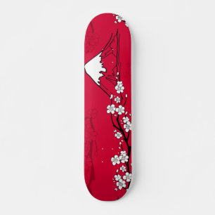 Skateboard Paysage de montagne et de fleurs de style japonais