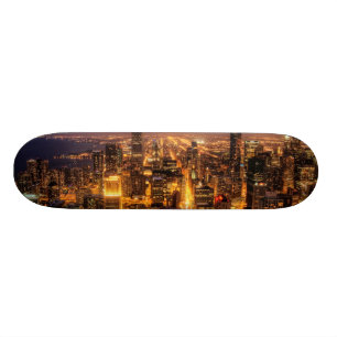 Skateboard Paysage urbain de nuit de Chicago