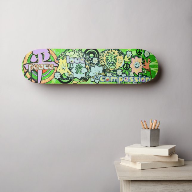Skateboard Peace-Love-Compassion-Kanji - - (Art mural (Horz))