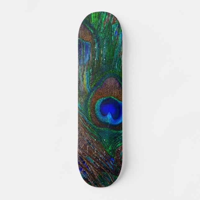 Skateboard Peacock Vibrant Plumes Etching Style Décor (Recto)