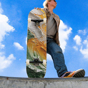 Skateboard Peinture à l'huile Whimsical blanc jaune vert