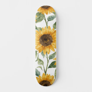 Skateboard Peinture aquarelle florale jaune tournesols