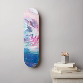 Skateboard Peinture artistique abstraite rose bleu tourbillon