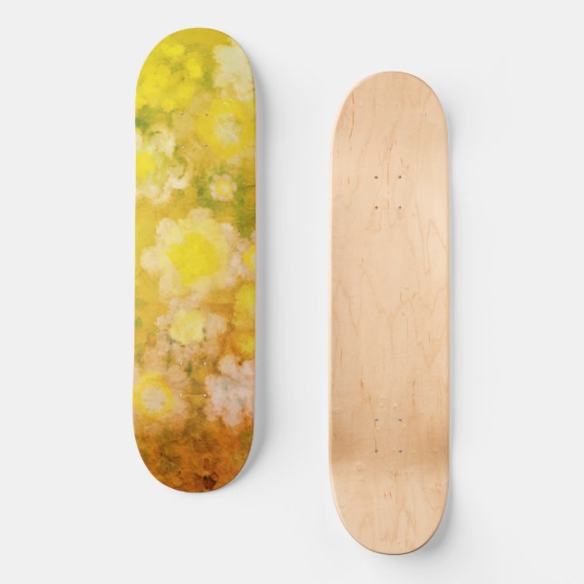 Skateboard Peinture d'aquarelle Abstraite de fleurs rétro (Recto)