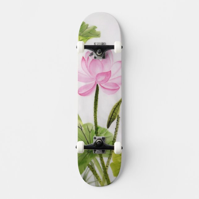Skateboard Peinture d'aquarelle de la fleur de Lotus 2 (Recto)