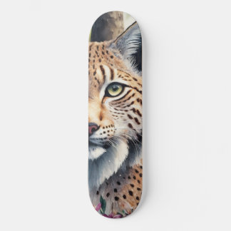 Skateboard Peinture d'aquarelle Lynx