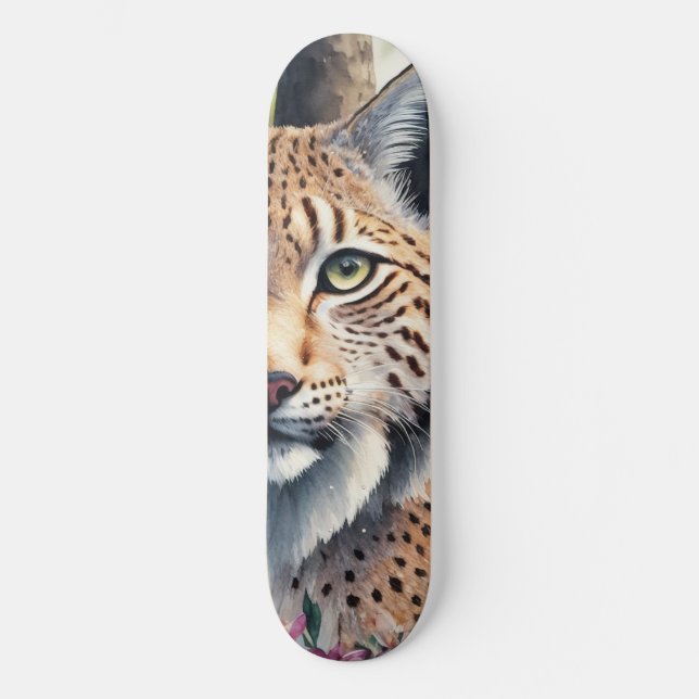 Skateboard Peinture d'aquarelle Lynx (Recto)