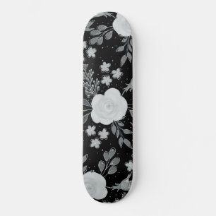 Skateboard Peinture d'aquarelle Rose en noir blanc