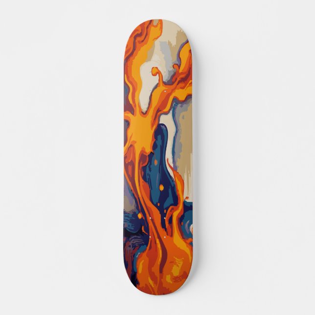 Skateboard Peinture de flamme de feu abstraite sur fond bleu  (Devant)