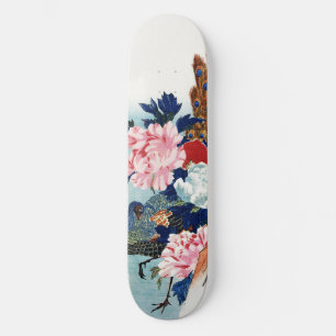 Skateboard Peinture de fleurs de paon et de pivoines vintage