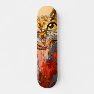 Skateboard Peinture de hibou, arrière - plan abstrait en roug
