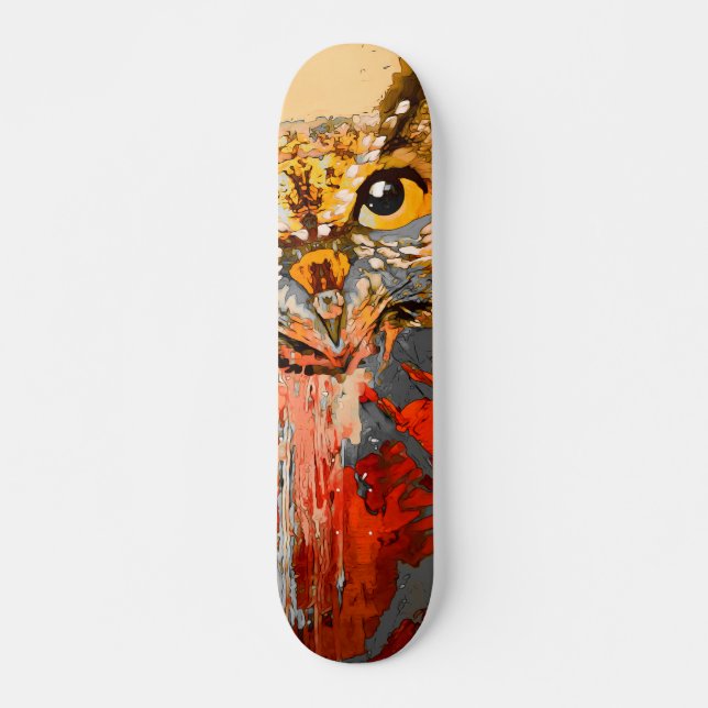 Skateboard Peinture de hibou, arrière - plan abstrait en roug (Devant)