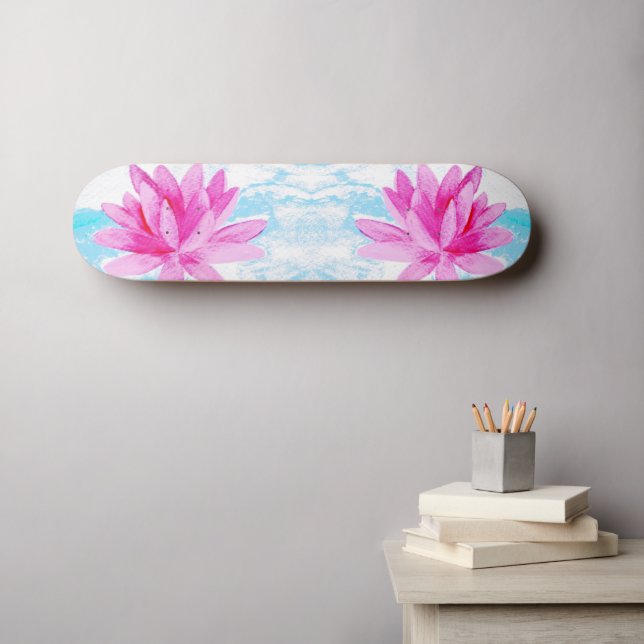 Skateboard Peinture de lotus rose paisible (Art mural (Horz))