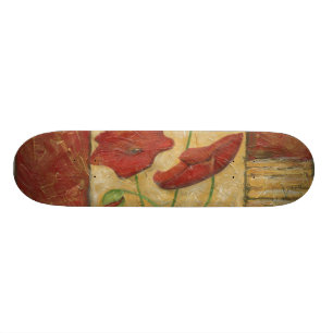 Skateboard Peinture florale avec traits de pinceau visibles