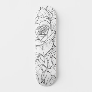 Skateboard Peinture florale noire et blanche sur votre propre
