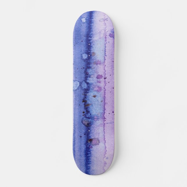 Skateboard Peinture marbrée violette et bleu aquarelle (Recto)