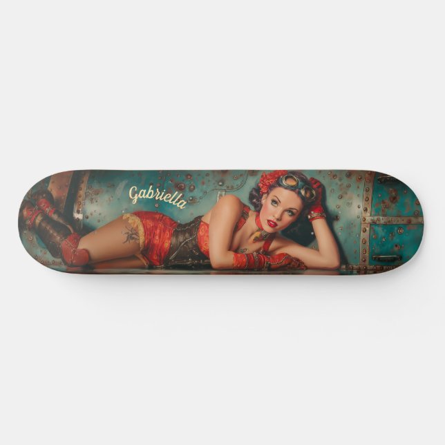 Skateboard Peinture rétro-futuriste de la petite fille Steamp (Horz)