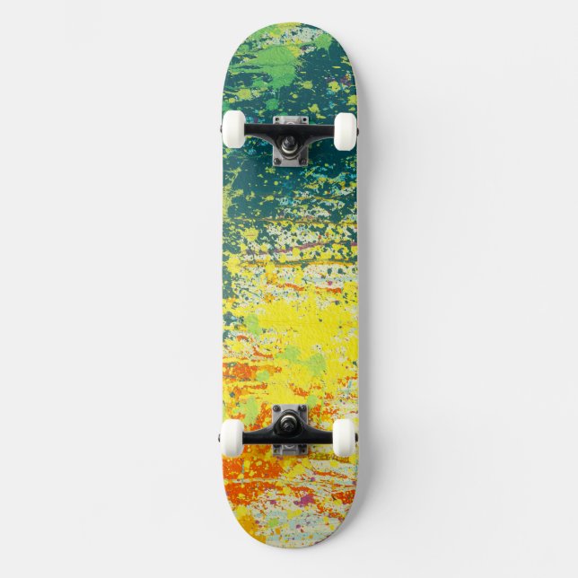 Skateboard Peinture Verte Jaune Orange Cool (Recto)