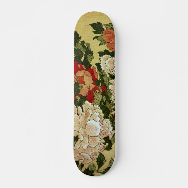 Skateboard Peonies et papillons Hokusai Art japonais (Devant)