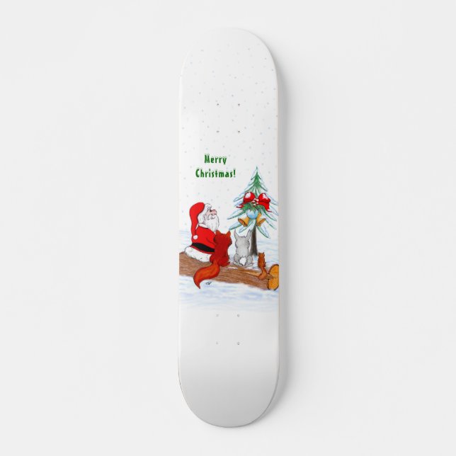 Skateboard Père Noël avec Renard de lapin et écureuil (Devant)