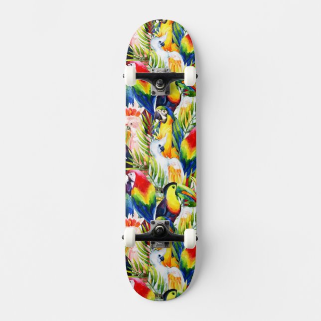 Skateboard Perroquets et palmettes (Recto)