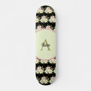 Skateboard Personalized Black Girly Floral Personalized
