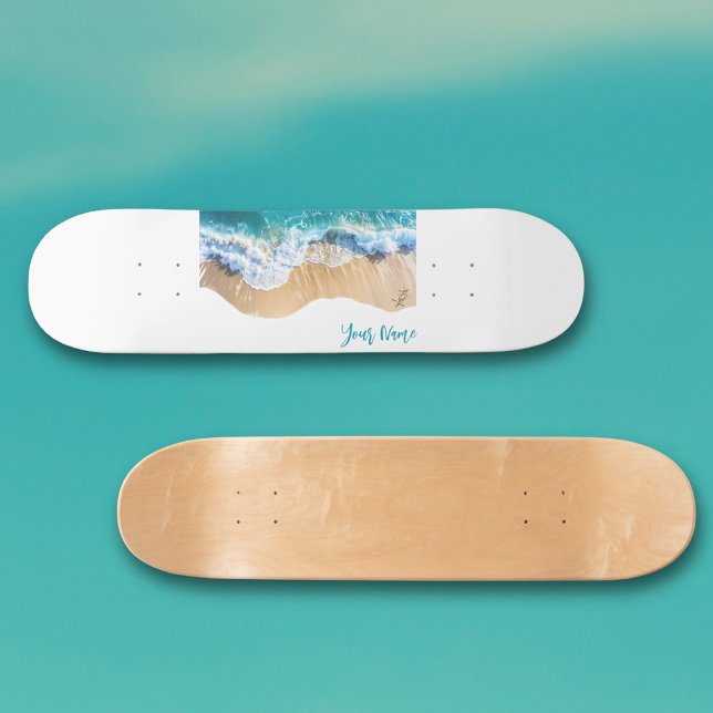 Skateboard Personalized Name Ocean Beach Waves  (Créateur téléchargé)