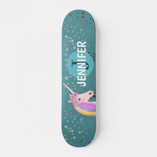 Skateboard Personalized Unicorn Rainbow Fairytale Monogram (Devant)