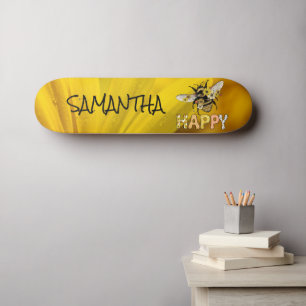 Skateboard Personalized Yellow Bee Happy