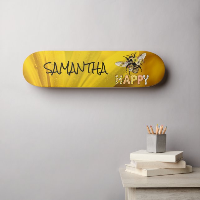Skateboard Personalized Yellow Bee Happy (Art mural (Horz))