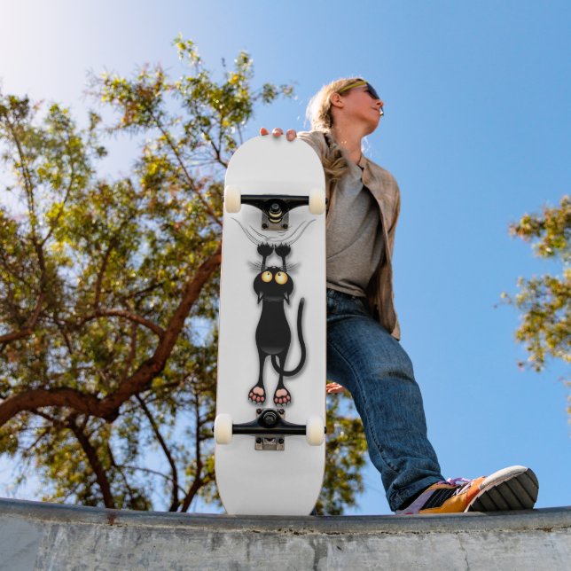 Skateboard Personnage de chat drôle grattant le tissu (Extérieur 1)