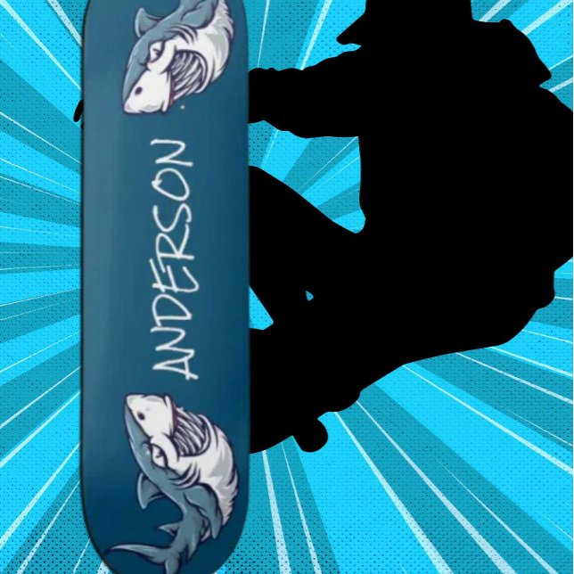 skateboard Personnalisé 2 requins bleus (Original and best online Zazzle skateboard shop- Urban Warrior)