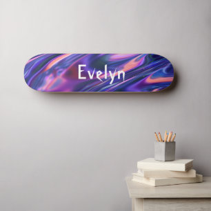Skateboard Personnalisé Ajouter un nom Purple Abstrait Cyberp
